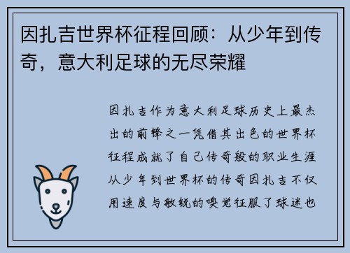 因扎吉世界杯征程回顾：从少年到传奇，意大利足球的无尽荣耀